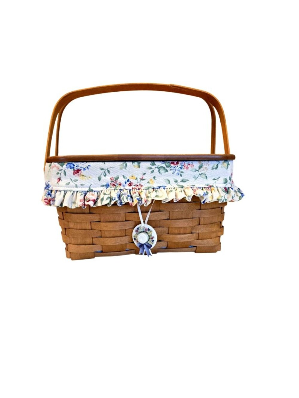 Vintage Longaberger Handwoven Square Pie Cake Basket with Riser Spring Floral Li